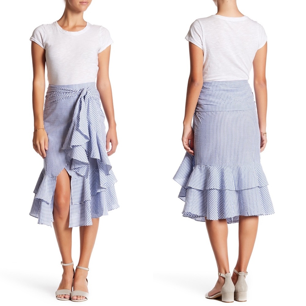 NWT - WAYF Striped Seersucker Midi Skirt